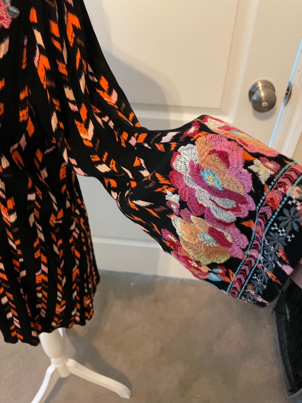 Savanna Jane Black Top with Bright Orange and Soft Pink Floral & Chevron Detail - Picture 3 of 10
